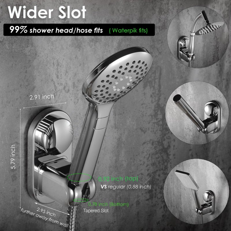 RIVOODS Suction Cup Handheld Shower Head Holder - Relocatable - 5 Angles Adjustable - Unique Horizontal Setting - Large Shower Head Supports - Wider Input - Wall Mounted with Vacuum Power (Chrome) - Image 4